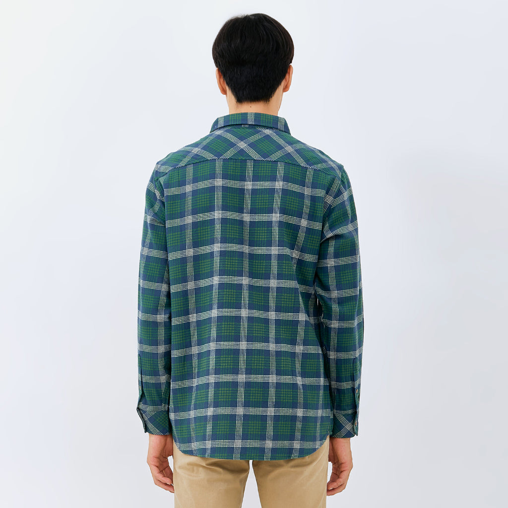 M231 Kemeja Pria Flannel Panjang Hijau Botol 0073