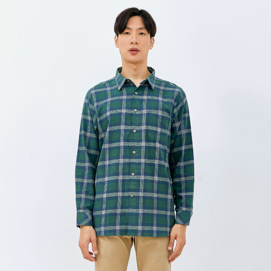 M231 Kemeja Pria Flannel Panjang Hijau Botol 0073