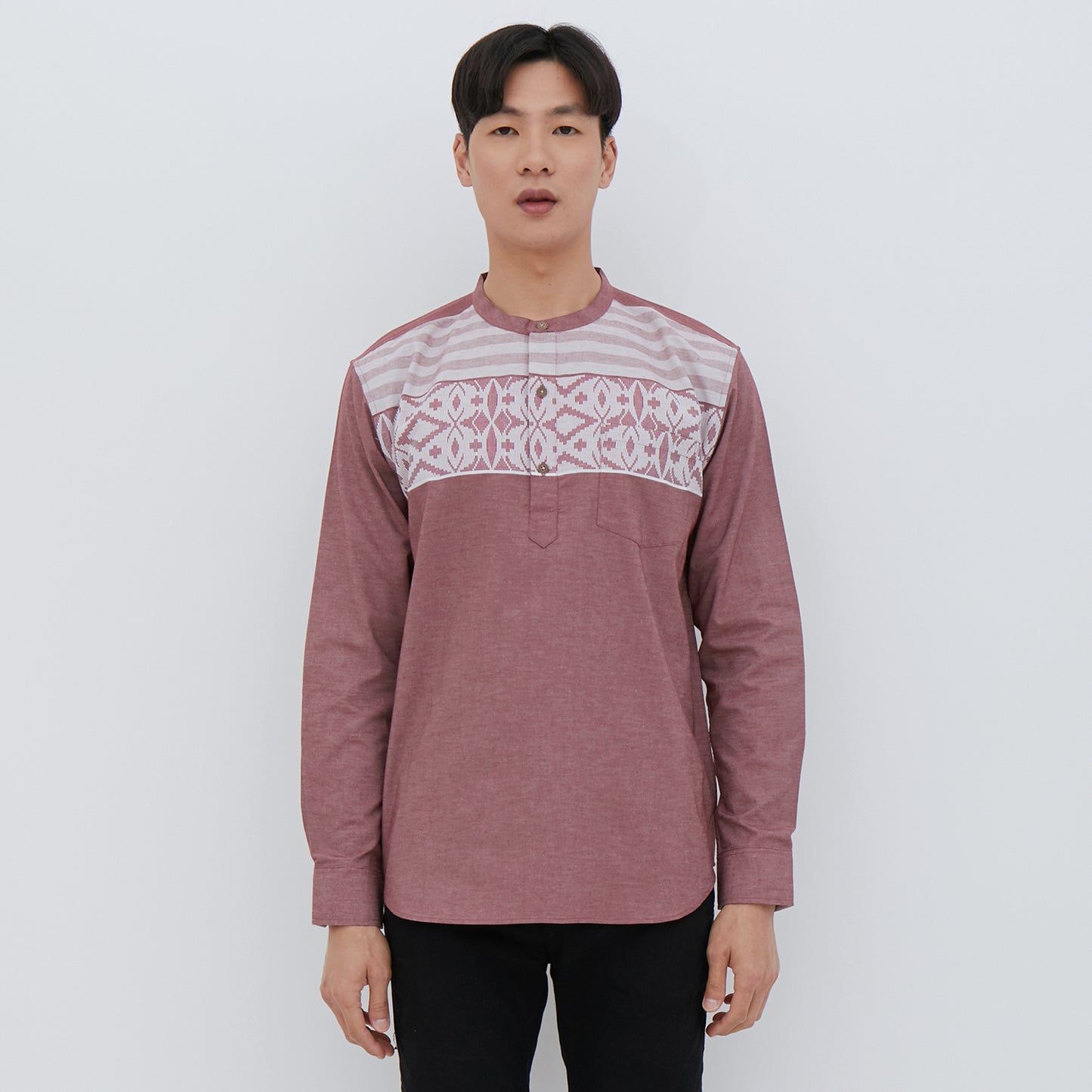 M231 Kemeja Pria Koko Panjang Maroon 2509B