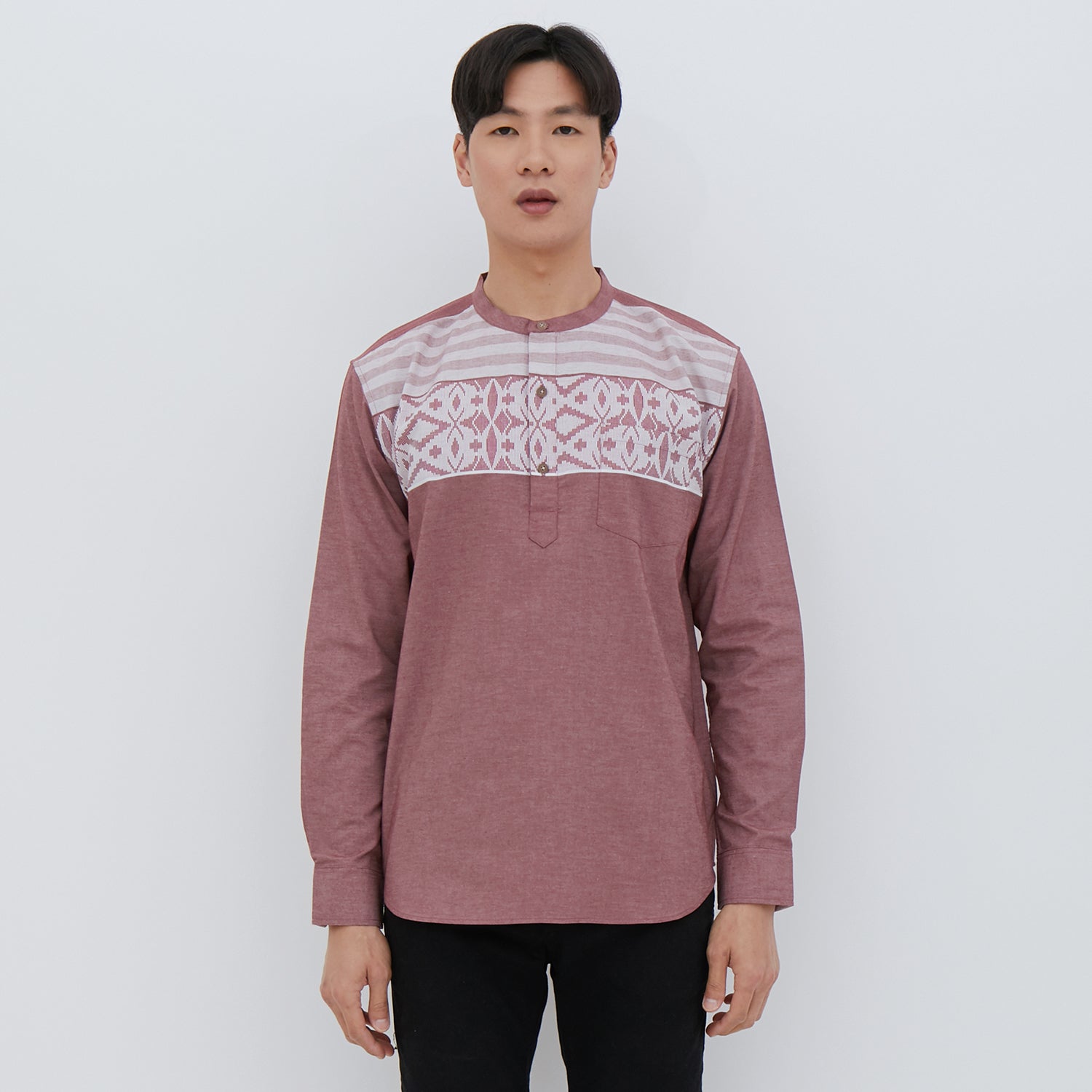 M231 Kemeja Pria Koko Panjang Maroon 2509B