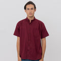 M231 Kemeja Pria Basic Polos Oxford Pendek Maroon 1457C