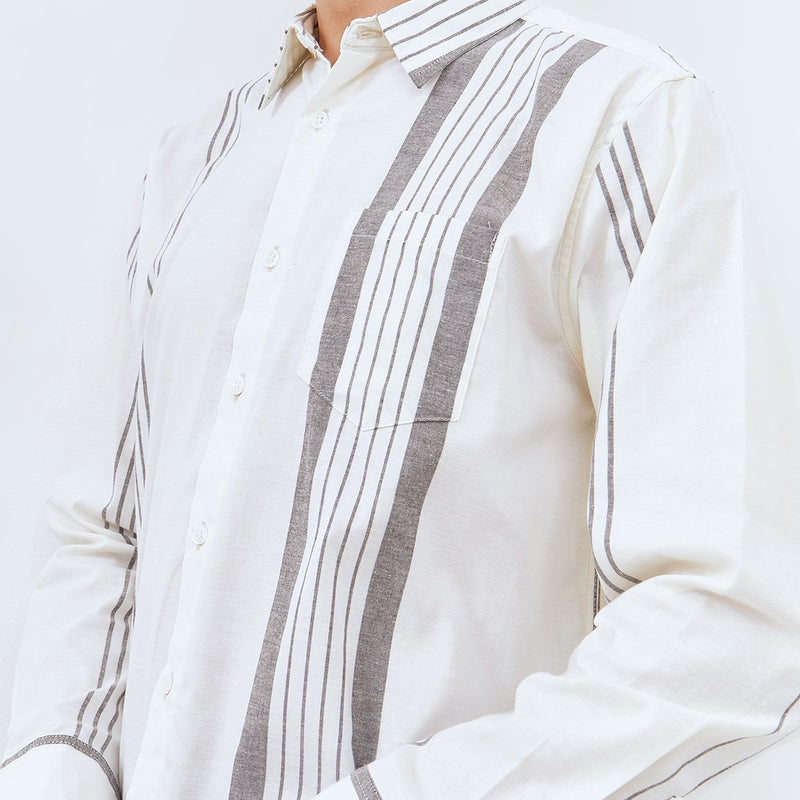 M231 Kemeja Pria Stripe Oxford Panjang Abu 2767